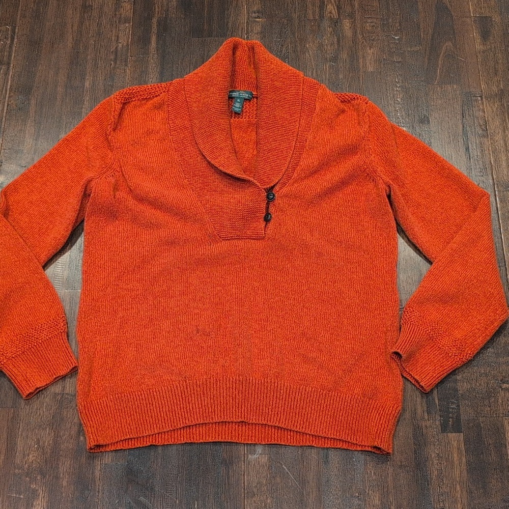 Lauren‎ Ralph Lauren Womens XL Orange Cotton Shawl Collar Button Knit Sweater